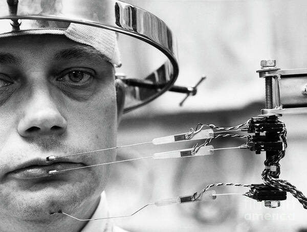 Medical Research Art Print featuring the photograph Man Wearing Instrument Sensors by Bettmann