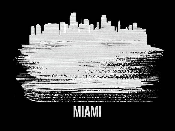 Miami Art Print featuring the mixed media Miami Skyline Brush Stroke White by Naxart Studio