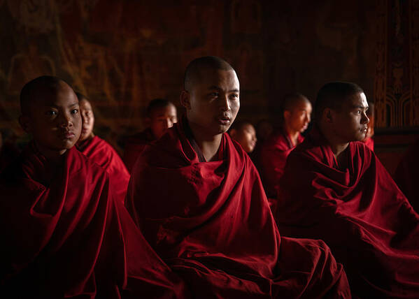 Chorten Art Print featuring the photograph Morning Devotion: Illuminated Prayers At Chorten Ningpo Monastery, Bhutan by Rudy Mareel
