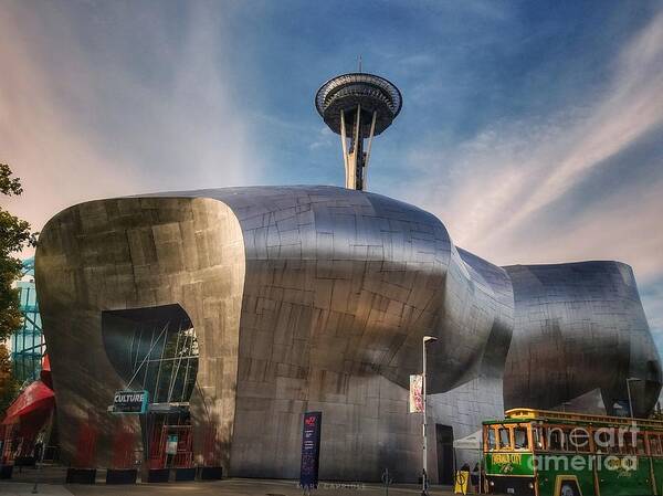 Museum Art Print featuring the photograph Museum of Pop Culture with Space Needle by Mary Capriole