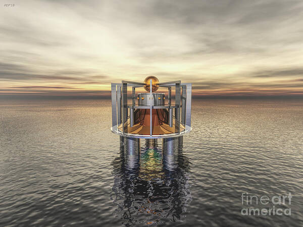 Structure Art Print featuring the digital art Mysterious Structure At Sea by Phil Perkins