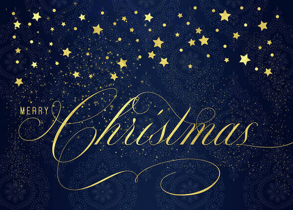 Christmas Art Print featuring the digital art Navy and Gold Merry Christmas Typography by Doreen Erhardt