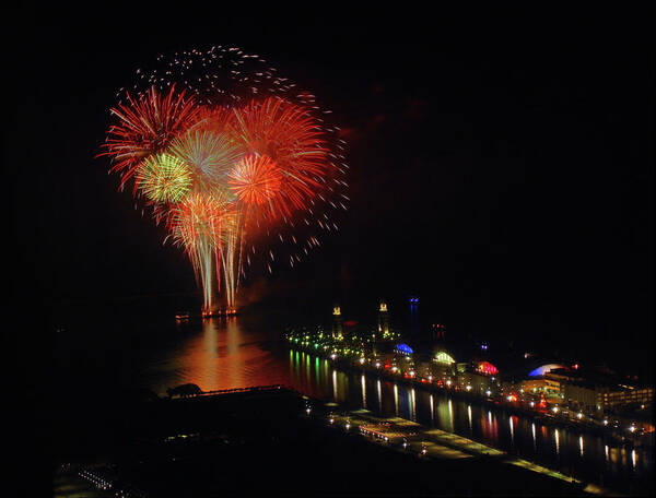 Firework Display Art Print featuring the photograph Navy Pier Fireworks by Image By Douglas R. Siefken