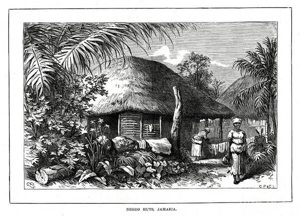 Engraving Art Print featuring the drawing Negro Huts, Jamaica, 19th Century by Print Collector