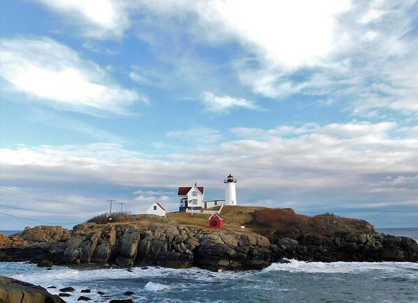 Lighthouse Art Print featuring the photograph - Nubble Lighthouse, York ME by THERESA Nye