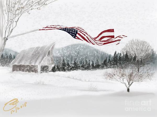 Old Glory Art Print featuring the digital art Old Glory in the Snow by Joel Deutsch