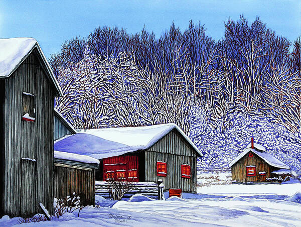 Old Barn And Sugar Shack Art Print featuring the painting Old Sugar Shanty by Thelma Winter