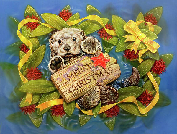 Otter B Christmas Art Print featuring the painting Otter B Christmas by Tim Knepp