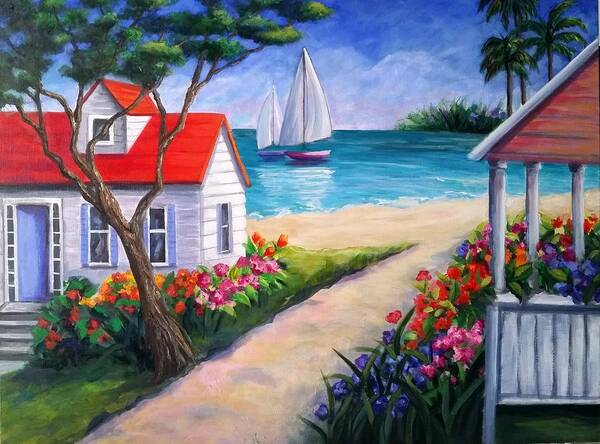 Sailboats Art Print featuring the painting Paradise by Rosie Sherman