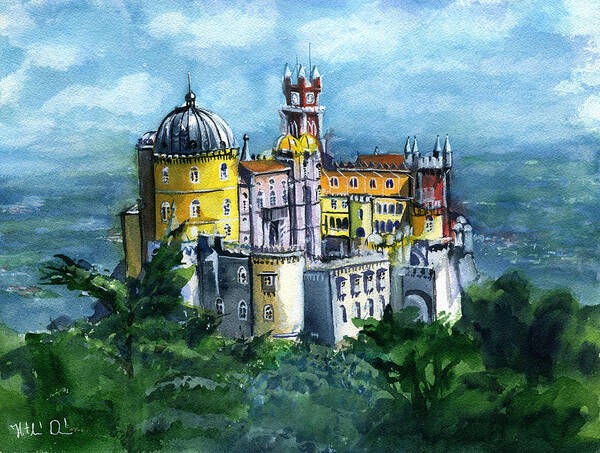 Lisboa Art Print featuring the painting Pena National Palace in Sintra Portugal by Dora Hathazi Mendes