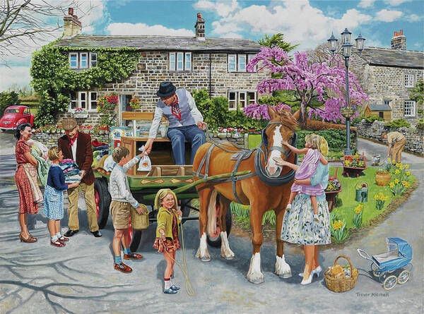 Horse Art Print featuring the painting Petting The Horse by Trevor Mitchell