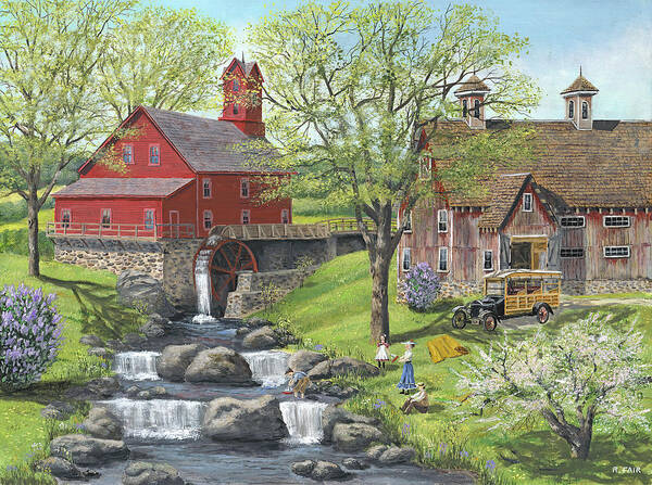 Country & Primitive Art Print featuring the painting Picnic At The Mill by Bob Fair