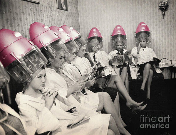 Hair Salon Art Print featuring the painting Pink Vintage Hair Dryers by Mindy Sommers
