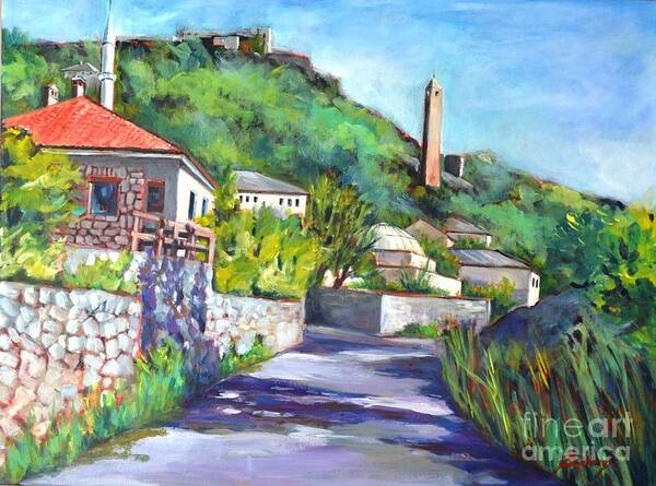 Village Art Print featuring the painting Pocitelji - a heritage village in Bosina by Betty M M Wong