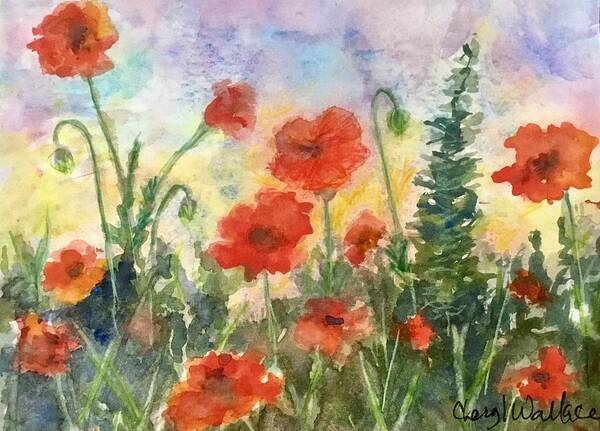 Sunrise Art Print featuring the painting Poppy Garden by Cheryl Wallace