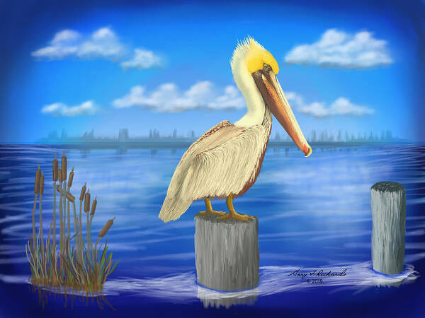 Gary Art Print featuring the digital art Posted Pelican #2 Dark by Gary F Richards