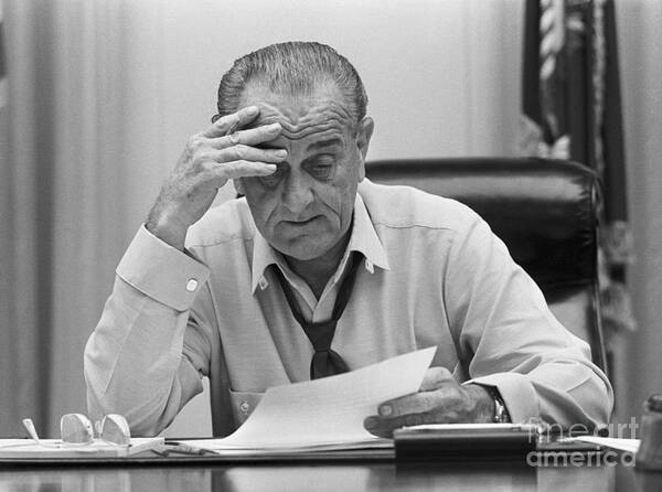 Mature Adult Art Print featuring the photograph President Johnson Working In White House by Bettmann