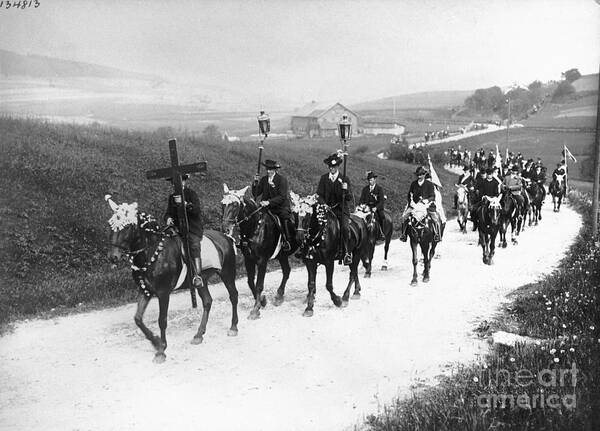 People Art Print featuring the photograph Procession On Horses At Easter Sunday by Bettmann