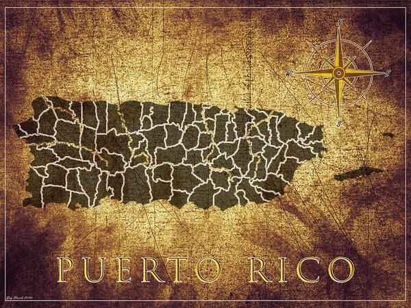 Art & Collectibles Art Print featuring the painting Puerto Rico Vintage Map Style 10 by Greg Edwards