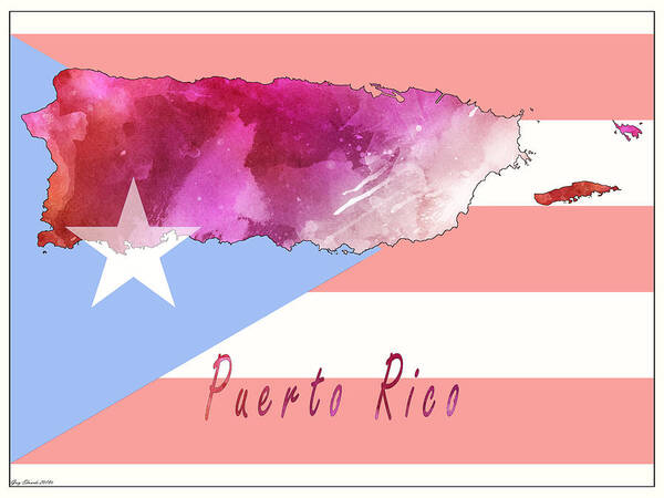 Art & Collectibles Art Print featuring the painting Puerto Rico Watercolor Map Style 1 by Greg Edwards
