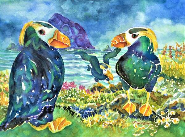 Puffins Art Print featuring the painting Puffins by Ann Nicholson