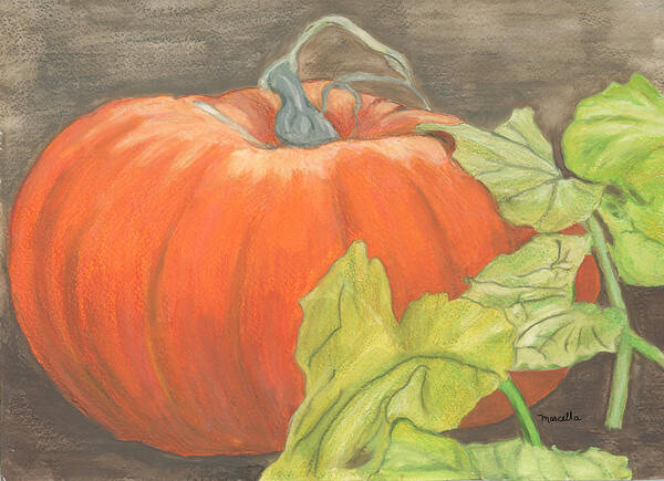 Pumpkin Art Print featuring the painting Pumpkin in Patch by Marcella Chapman