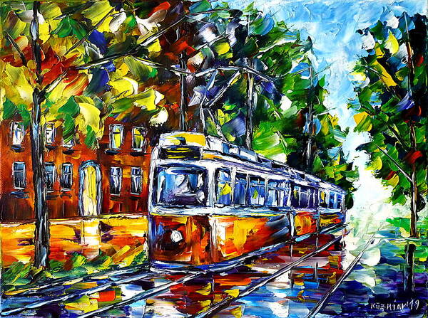 Trolley Lovers Art Print featuring the painting Red Trolley by Mirek Kuzniar