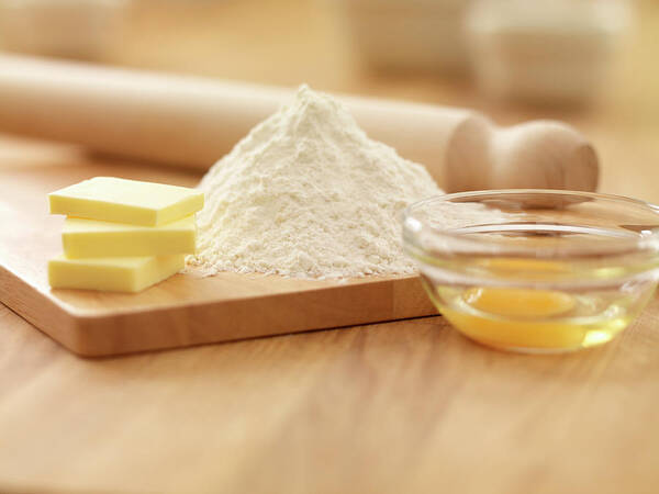 Rolling Pin Art Print featuring the photograph Rolling Pin, Flour, Butter And Egg On by Adam Gault