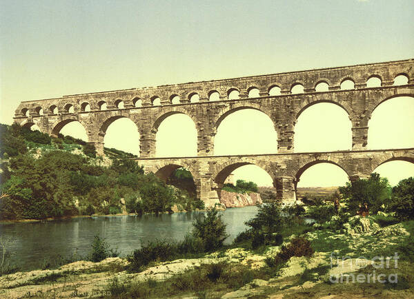 Bridge Art Print featuring the photograph Roman Bridge Over The Gard, Constructed By Agrippa, Nîmes, France, C.1900 by Detroit Publishing Co.
