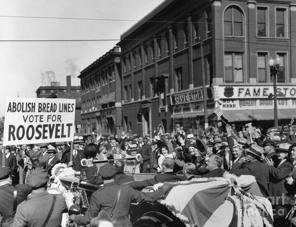 Crowd Of People Art Print featuring the photograph Roosevelt Campaigning In Indianapolis by Bettmann