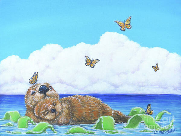 Sea Otter Art Print featuring the painting Safe and Sound by Elisabeth Sullivan