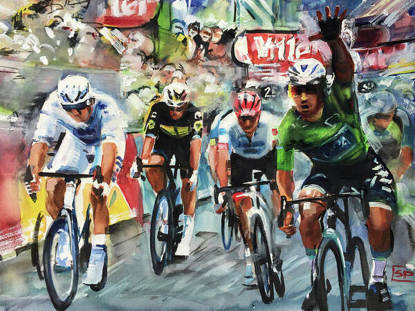 Letour Art Print featuring the painting Sagan Salutes Stage 13 2018 by Shirley Peters