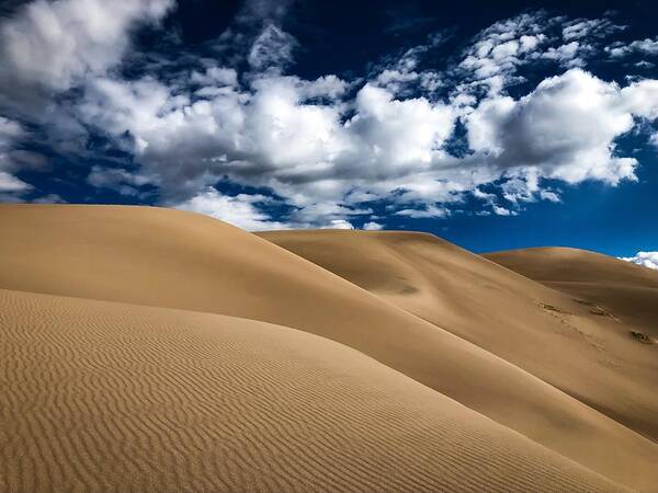 Great Sand Dunes National Park Art Print featuring the photograph Sand Dunes Under A Blue Sky by Kevin Schwalbe