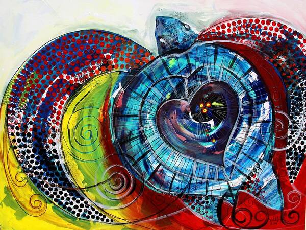 #sea #turtle #seaturtle #love #heart #spirals #gulf #mexico #sea #ocean #scarpace #ipaintfish Art Print featuring the painting Sea Turtle and Love, 3 by J Vincent Scarpace