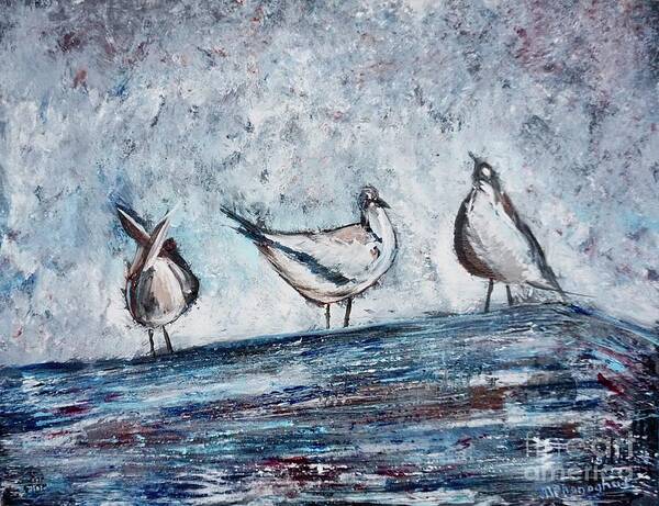 Seagulls Art Print featuring the painting Seagulls on a Roof by Patty Donoghue