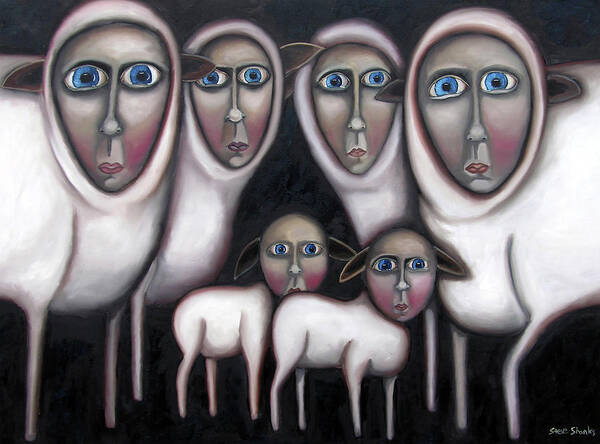 Sheep Art Print featuring the painting Sheeple by Steve Shanks
