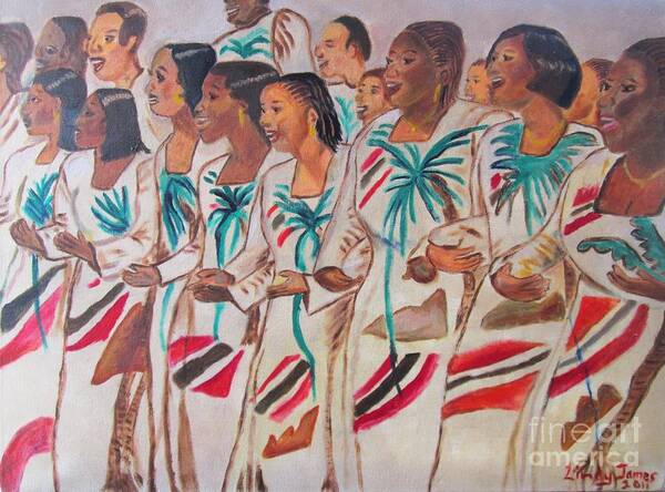 Tobago Art Print featuring the painting Signall Hill Tobago Alumni Choir by Jennylynd James