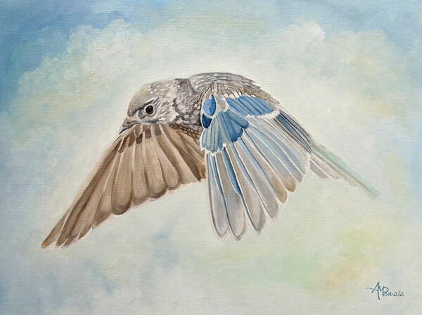 Bluebird Art Print featuring the painting Soaring Quicksilver by Angeles M Pomata