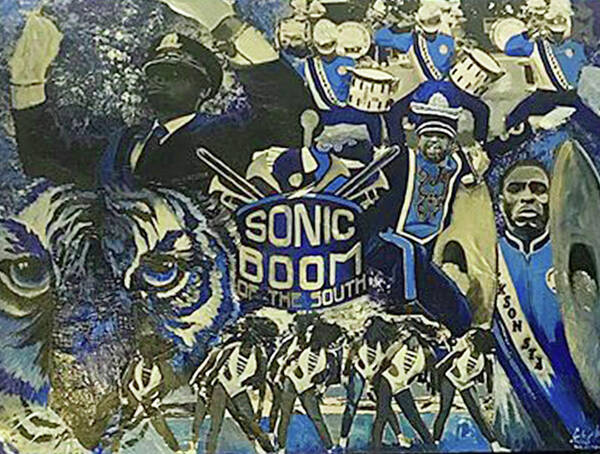 Jsu Sonic Boom Art Print featuring the painting Sonic Boom by Femme Blaicasso