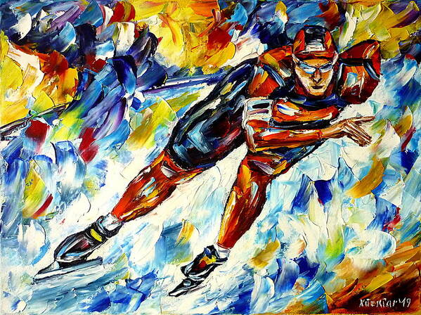 I Love Speed Skating Art Print featuring the painting Speed Skater by Mirek Kuzniar