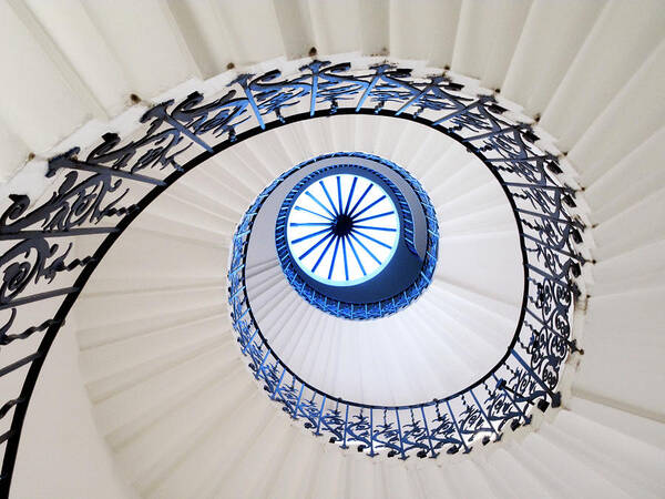 Curve Art Print featuring the photograph Spiral Staircase In White And Blue by Whitemay