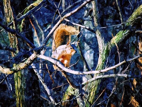 Squirrel Art Print featuring the mixed media Squirrel in the Trees by Christopher Reed