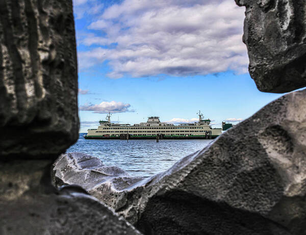 Sea Art Print featuring the photograph Statues looking at Edmonds Ferry by Anamar Pictures