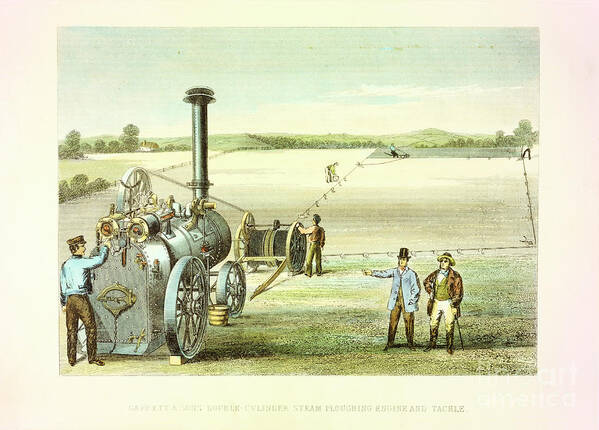 Working Art Print featuring the drawing Steam Ploughing Tackle, C1860. Artist by Print Collector
