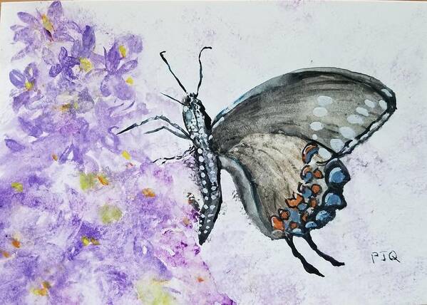 Watercolor Art Print featuring the painting Swallowtail on Buddleia by PJQandFriends Photography