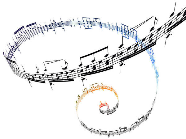 Sheet Music Art Print featuring the digital art Swirling Musical Notes Against A White by Ian Mckinnell
