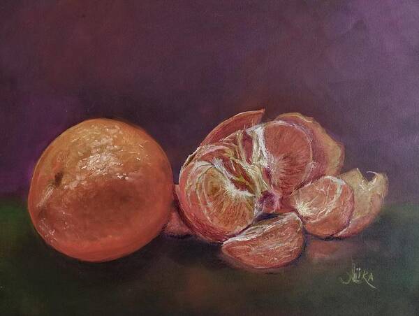Tangerines Art Print featuring the pastel Tangerines by Alika Kumar