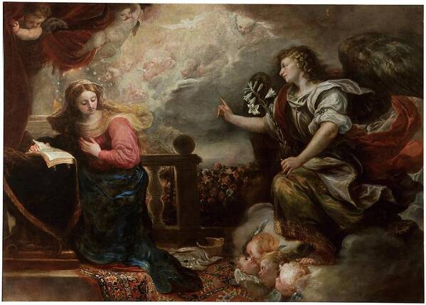 Francisco Rizi Art Print featuring the painting 'The Annunciation'. Ca. 1663. Oil on canvas. by Francisco Rizi