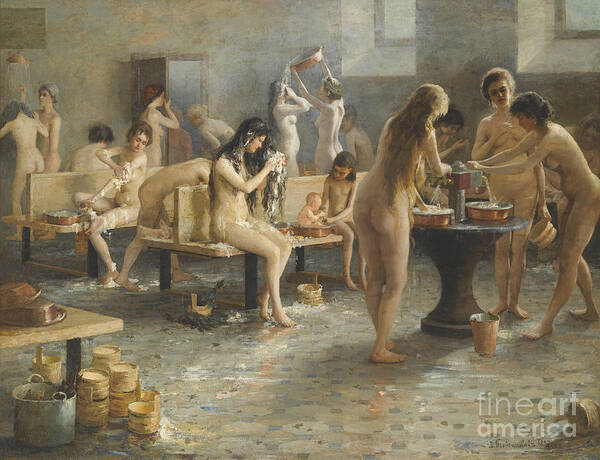 Spa Art Print featuring the drawing The Bath House. Artist Plotnikov by Heritage Images