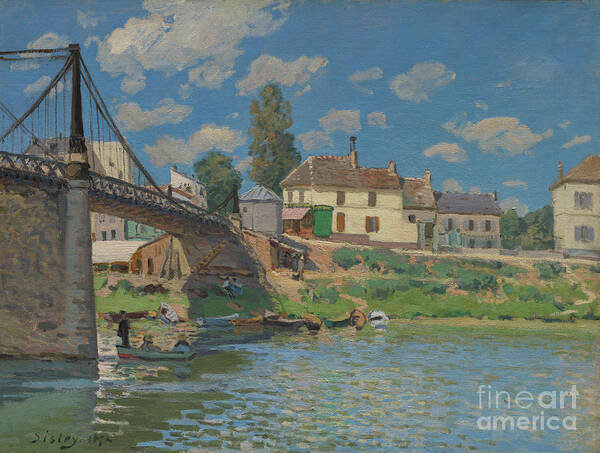 Oil Painting Art Print featuring the drawing The Bridge At Villeneuve-la-garenne by Heritage Images